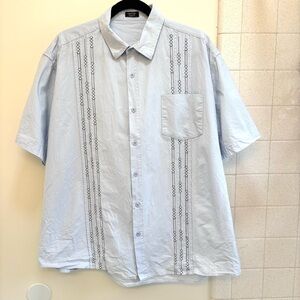 Coofandy Men's Pintuck Light Blue Embroidered Cotton Casual Shirt XXL